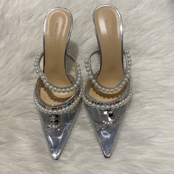 Mach & Mach‎ Diamond of Elizabeth Imitation Pearl pointed toe Mule size 39.5 - Picture 4 of 13